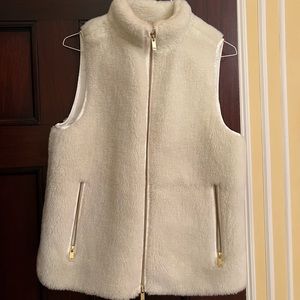 Jcrew White Fur Vest with Gold Details and Silk interior